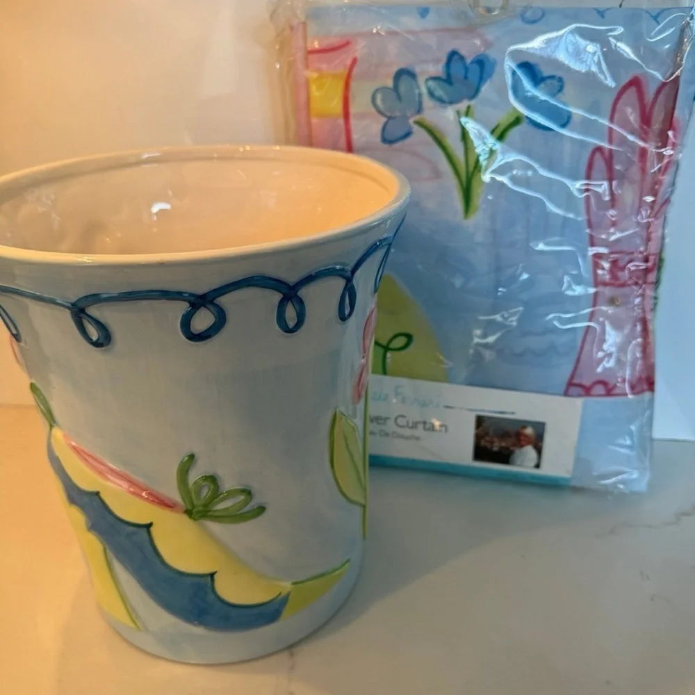 NEW Kids Shower Curtain Set - Wastebasket + Shower Curtain + Hooks